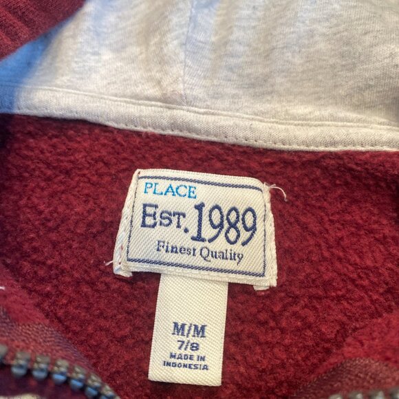 Children’s Place Boys Hoodie Size Med 7/8 Full Zip Burgundy with Logo - Picture 5 of 6